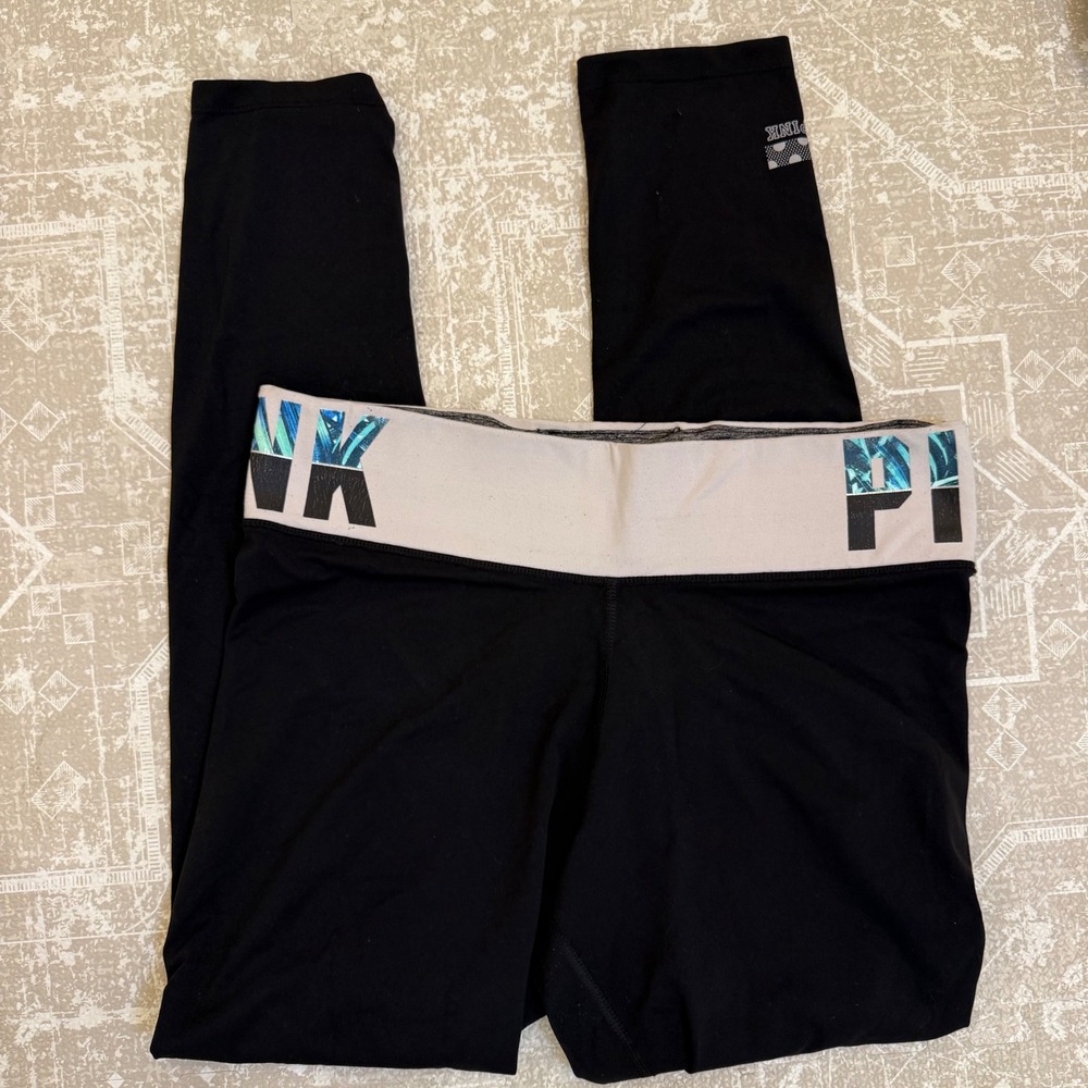 Y2K Victoria's‎ Secret PINK Black Low Waist Leggings Capri Athleisure Womens L